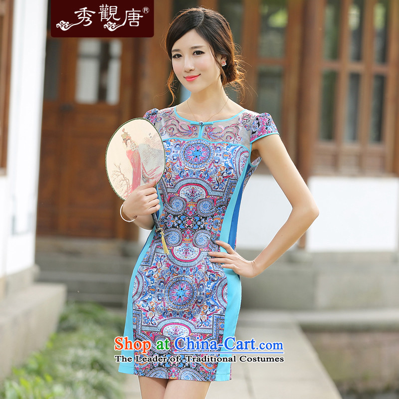 -Sau Kwun Tong- kishun summer stylish improved cheongsam dress ethnic retro women's dresses QD4415 picture color?S