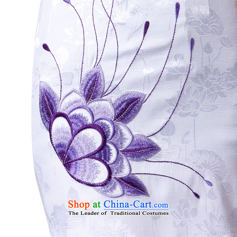 [Sau Kwun Tong] flower in the water improved embroidery cheongsam dress for summer 2015 Sleek and Sexy female G32198 White M-soo Kwun Tong shopping on the Internet has been pressed.