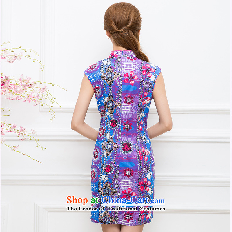 The Tang dynasty 2015 Summer new women's stylish Foutune of video thin improved daily cheongsam dress female TCF30177 purple chains precious stones , L, Tang Dynasty , , , shopping on the Internet