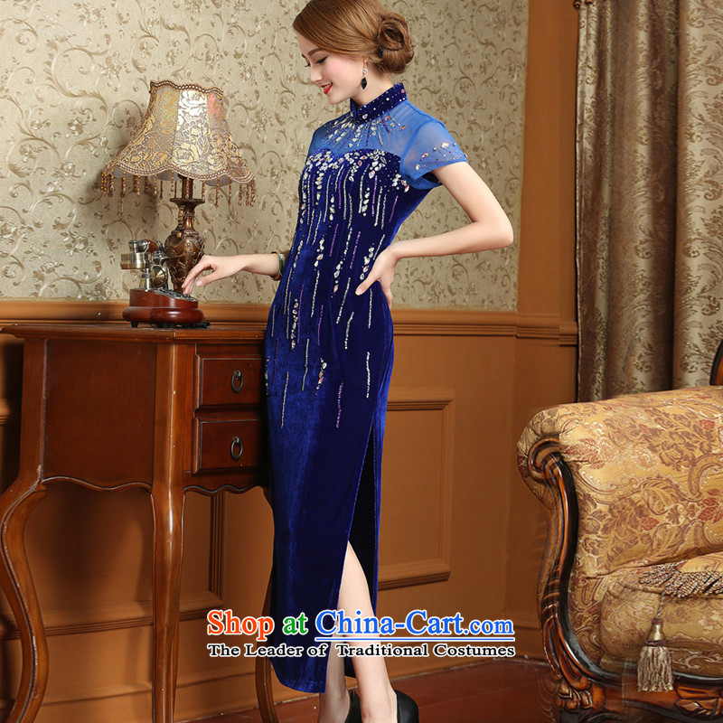 At the end of long-light gray velour cheongsam dress Chinese antique dresses bows AQE001 services at the  end of the blue light, L, , , , shopping on the Internet