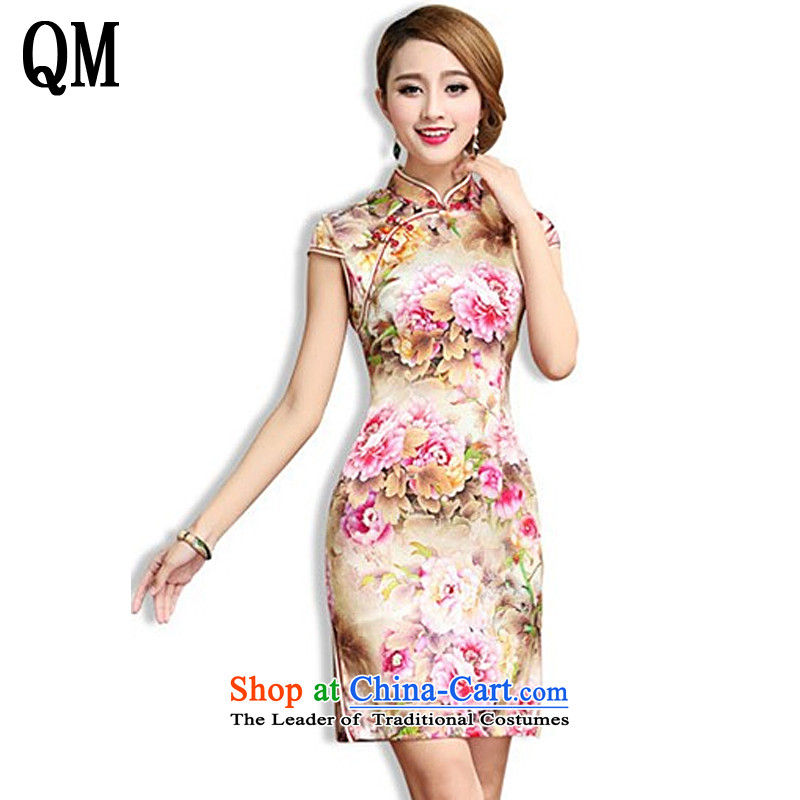 At the end of the high-end light Silk Cheongsam retro sauna also silk cheongsam dress Tang Dynasty Chinese female?AQE003?map color?M
