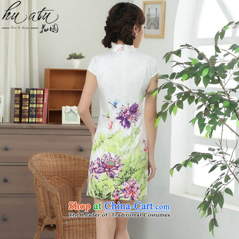Take a new summer figure for women Tang Dynasty Chinese cheongsam collar is pressed to improve cotton thin short qipao lotus graphics such as map color L, floral shopping on the Internet has been pressed.