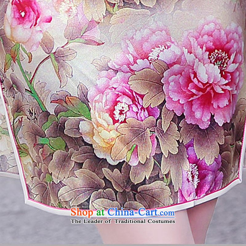 Qipao Women 2015 Summer new improved stylish Silk Cheongsam retro herbs extract qipao skirt 1520 Toner Mudan L, Elizabeth, , , , shopping on the Internet