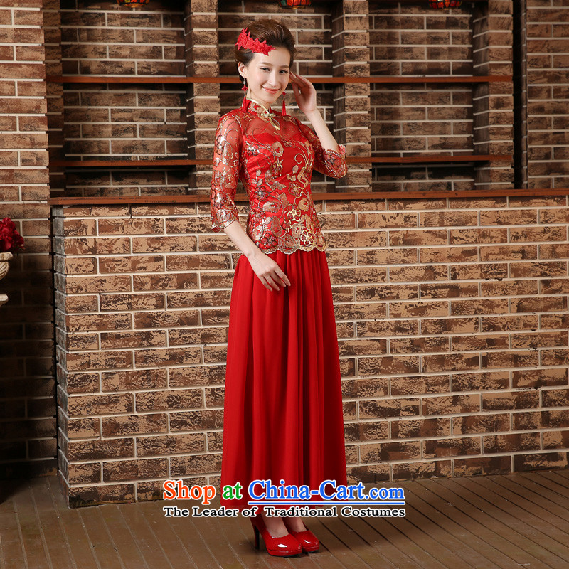 2015 Spring Summer China wind bows Service Bridal wedding dress retro embroidery long cheongsam red red , L, baby girl brides BPIDEB BABY) , , , (shopping on the Internet
