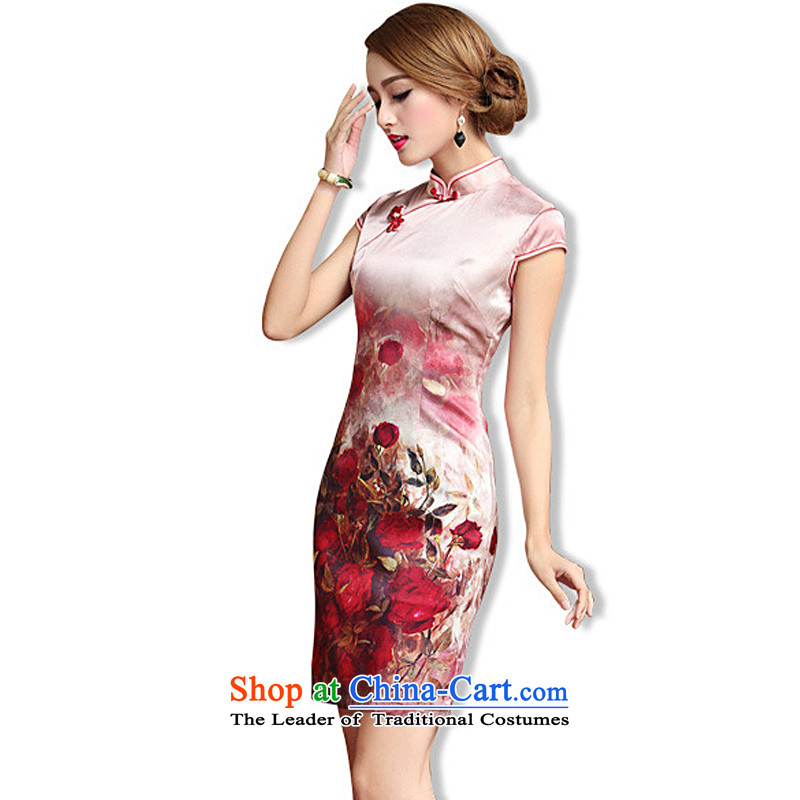 The end of the shallow elegance Silk Cheongsam qipao summer short, improved daily cheongsam dress Sau San AQE007 map color light at the end of , , , XXL, shopping on the Internet