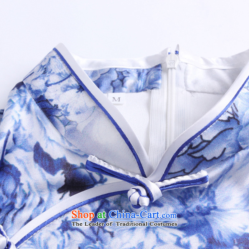 The end of the shallow high-end heavy silk cheongsam dress 2015 Summer herbs extract the old Shanghai cheongsam dress AQE010  XXXL, light at the end of the presidential blue , , , shopping on the Internet