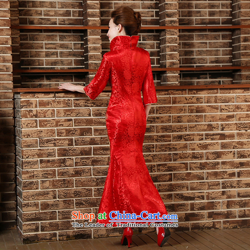 2015 lace Qipao Length of improved, in Sau San crowsfoot cuff nights at high collar bows welcome wedding red XL, Demi Moor Qi , , , shopping on the Internet