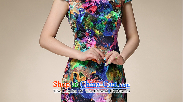 The skirt summer china financial turmoil stamp round-neck collar short-sleeved Sau San emulation silk dresses temperament retro qipao mother Sau San Pack mail blue L picture, prices, brand platters! The elections are supplied in the national character of distribution, so action, buy now enjoy more preferential! As soon as possible.