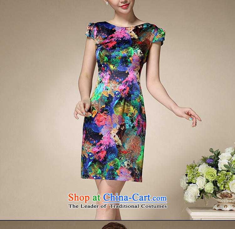 The skirt summer china financial turmoil stamp round-neck collar short-sleeved Sau San emulation silk dresses temperament retro qipao mother Sau San Pack mail blue L picture, prices, brand platters! The elections are supplied in the national character of distribution, so action, buy now enjoy more preferential! As soon as possible.