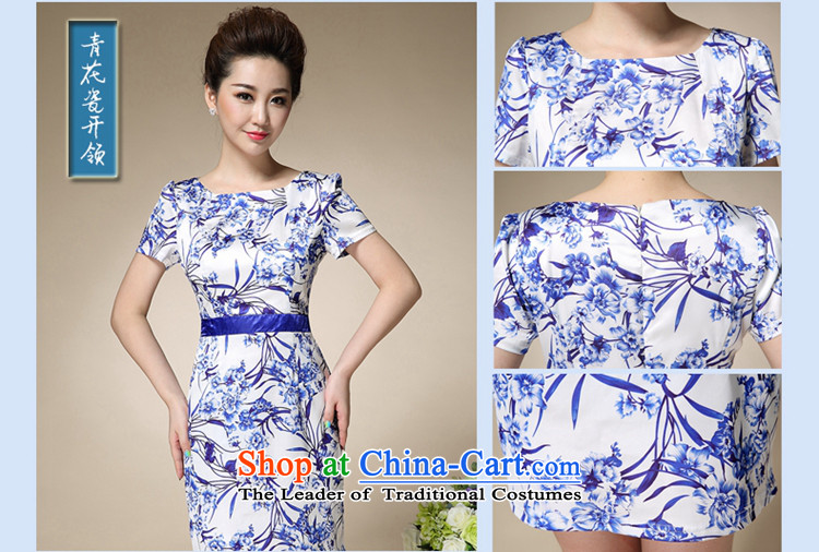 The skirt female summer China wind porcelain pope stamp Foutune of video thin round-neck collar step skirt retro cheongsam MOM pack mail blue L picture, prices, brand platters! The elections are supplied in the national character of distribution, so action, buy now enjoy more preferential! As soon as possible.