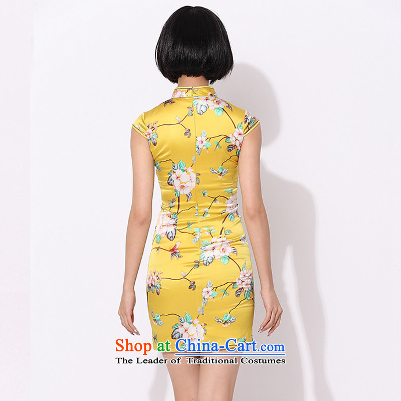 At the end of light floral retro style qipao improved daily silk Chinese herbs extract AQE015 YELLOW XXXL, dress light at the end of shopping on the Internet has been pressed.