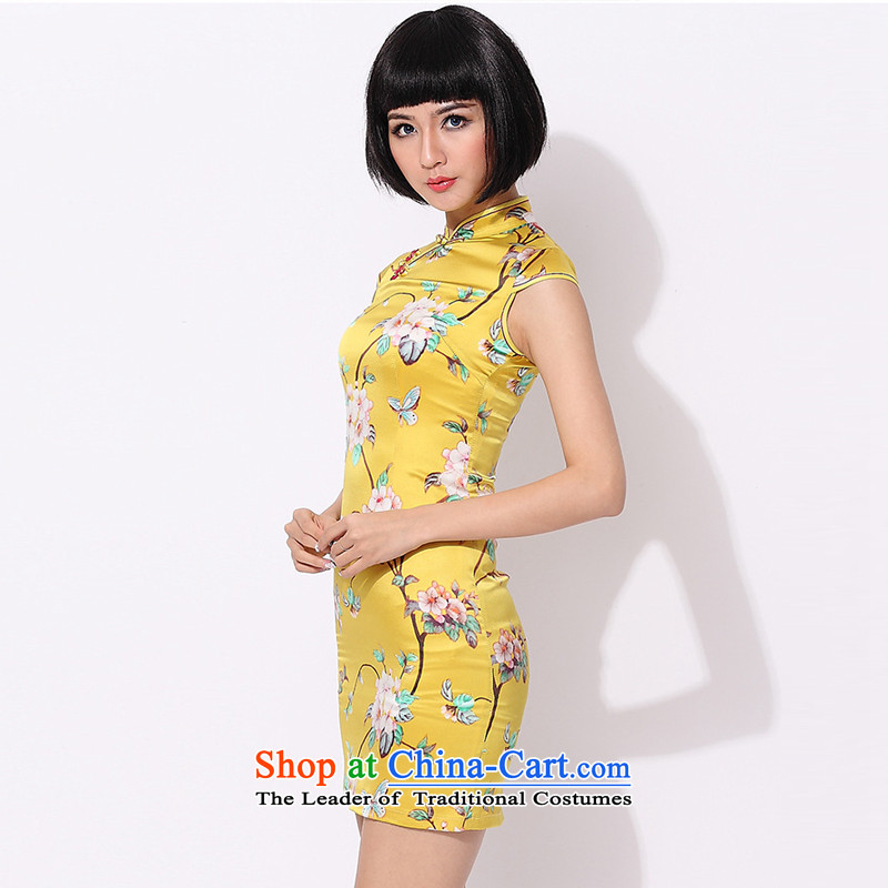 At the end of light floral retro style qipao improved daily silk Chinese herbs extract AQE015 YELLOW XXXL, dress light at the end of shopping on the Internet has been pressed.