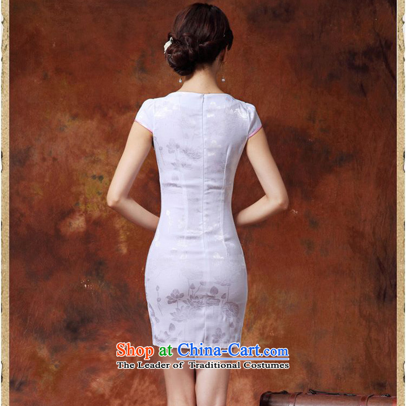 The 2015 summer-jae on the new improved qipao white lotus retro short, Sau San Tong JAYT-36 replacing white cheongsam ,L,JA ink has been pressed flowers online shopping