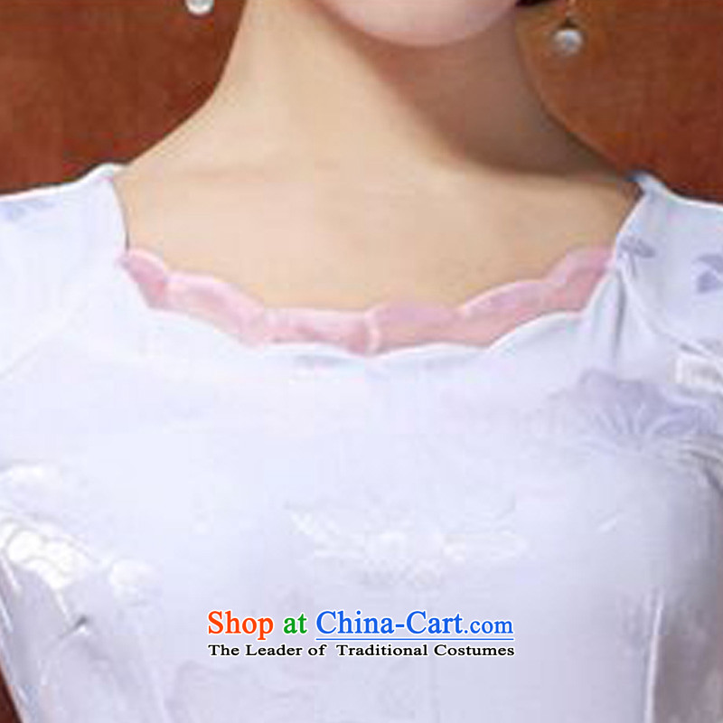 The 2015 summer-jae on the new improved qipao white lotus retro short, Sau San Tong JAYT-36 replacing white cheongsam ,L,JA ink has been pressed flowers online shopping
