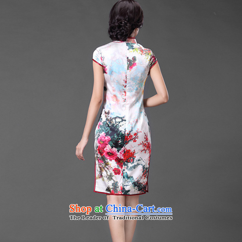 At the end of light is pressed to collar upscale Silk Cheongsam retro improved day-to-dos Santos silk dress dresses summer short-sleeve female AQE016 map color light at the end of XL, , , , shopping on the Internet