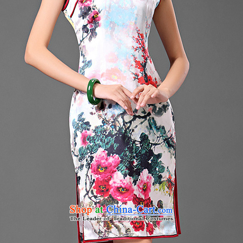 At the end of light is pressed to collar upscale Silk Cheongsam retro improved day-to-dos Santos silk dress dresses summer short-sleeve female AQE016 map color light at the end of XL, , , , shopping on the Internet