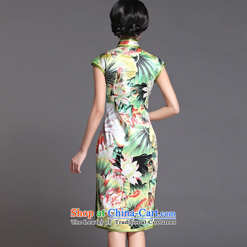 The end of the green light Silk Cheongsam omelet upscale skirt Chinese Tang Dynasty of Korea dress sauna retro silk dresses summer AQE020  XXXL, map color light at the end of shopping on the Internet has been pressed.