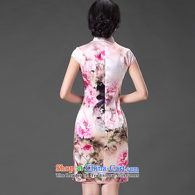 At the end of light and stylish retro heavyweight Silk Cheongsam sense of the forklift truck, peony flowers dress dresses AQE021 map color light at the end of L, , , , shopping on the Internet