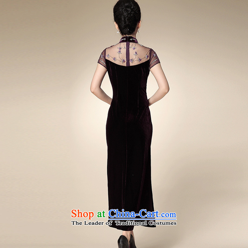 At the end of light really velvet lace cheongsam dress bows Tang dynasty AQE210 dress  XXXXL, Purple light at the end of shopping on the Internet has been pressed.