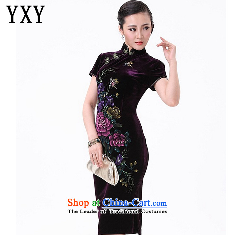 In line long-sleeved cloud. Kim qipao hand-painted silk peony flowers in older mother married replacing Tang dynasty AQE8868 Dress Short-sleeved M stake chestnut horses line (youthinking cloud) , , , shopping on the Internet