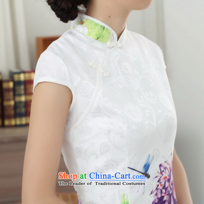 In accordance with the new fuser of Chinese Classical elegance Tang dynasty qipao short of Sau San Tong replacing cheongsam dress LGD/D0313# white S, in accordance with the fuser has been pressed shopping on the Internet