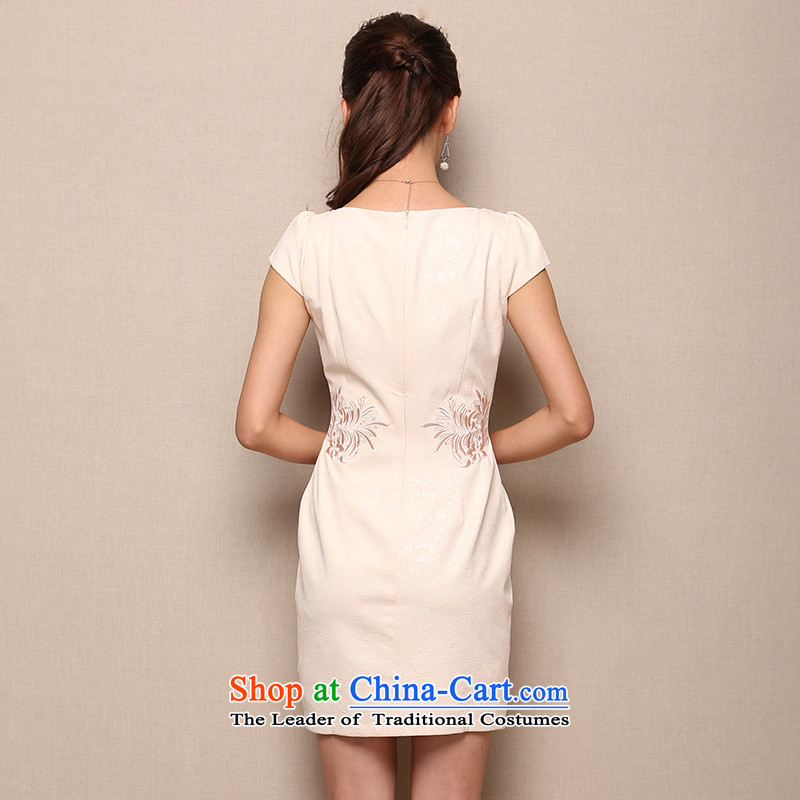 Sisi Xinyu summer daily short-sleeved cheongsam dress improved high-end graphics thin embroidery qipao temperament x4064 apricot XXL, Sisi Heart (sisixinyu) , , , shopping on the Internet