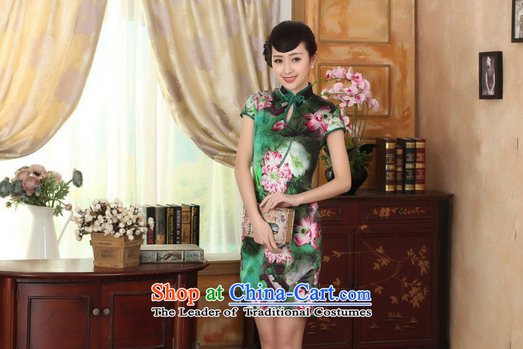 Women's Summer floral lotus pond and the Old Shanghai retro silk herbs extract double short-sleeved cheongsam dress short Figure Color S picture, prices, brand platters! The elections are supplied in the national character of distribution, so action, buy now enjoy more preferential! As soon as possible.