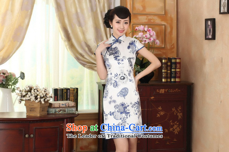 Floral porcelain Elastic satin silk Sau San dresses summer female Chinese Silk Cheongsam short-retro dress figure color L picture, prices, brand platters! The elections are supplied in the national character of distribution, so action, buy now enjoy more preferential! As soon as possible.