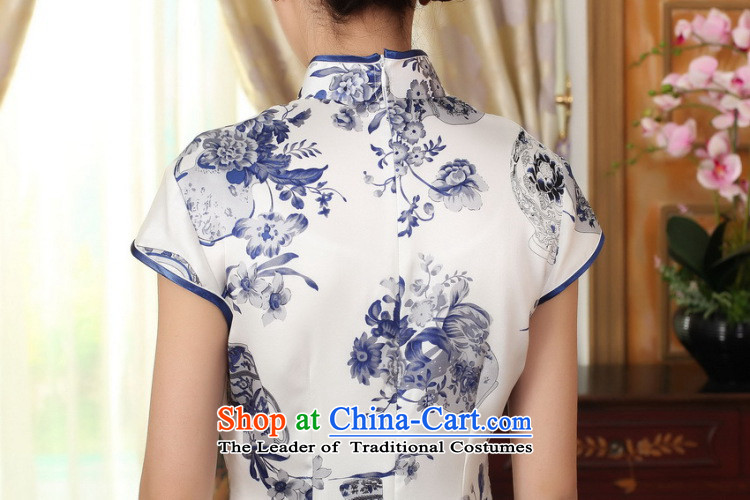 Floral porcelain Elastic satin silk Sau San dresses summer female Chinese Silk Cheongsam short-retro dress figure color L picture, prices, brand platters! The elections are supplied in the national character of distribution, so action, buy now enjoy more preferential! As soon as possible.