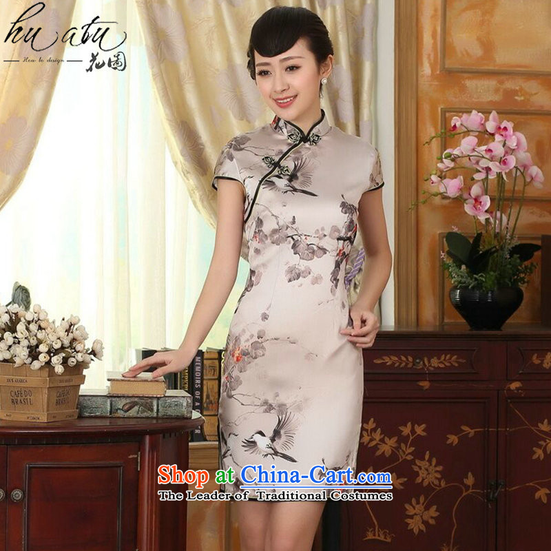 Figure for summer flowers female silk retro herbs extract poster stretch of Sau San double short qipao gown improved as Chinese color 2XL, floral shopping on the Internet has been pressed.