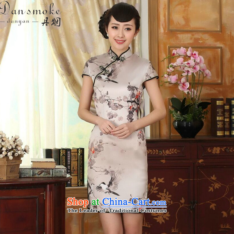 Dan smoke summer female silk retro herbs extract poster stretch of Sau San double short qipao gown improved as Chinese color S, Dan Smoke , , , shopping on the Internet