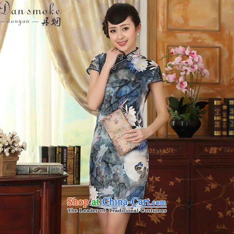 Dan smoke lotus pond and the new summer female Chinese Antique silk herbs extract double dinner short qipao Figure Color XL, Dan Smoke , , , shopping on the Internet