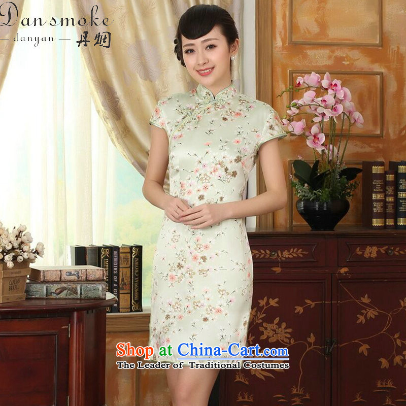 Dan smoke summer female Chinese silk retro herbs extract poster stretch of improved saika Sau San double short qipao figure color?L