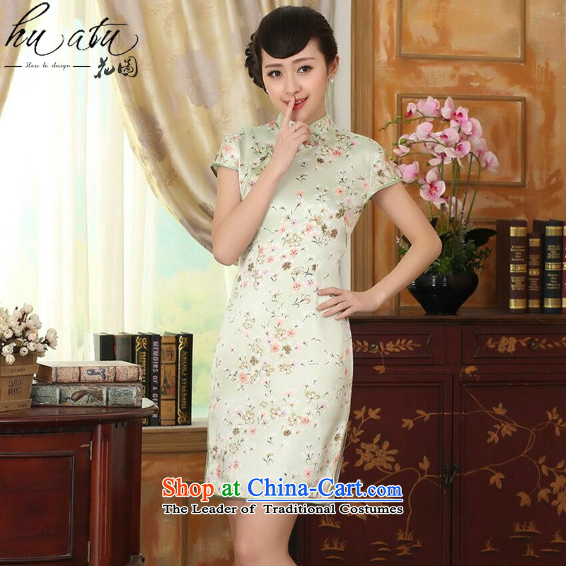 Figure for summer flowers female Chinese silk retro herbs extract poster stretch of improved saika Sau San double short qipao figure color L, floral shopping on the Internet has been pressed.
