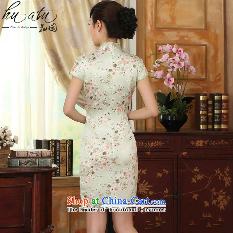 Figure for summer flowers female Chinese silk retro herbs extract poster stretch of improved saika Sau San double short qipao figure color L, floral shopping on the Internet has been pressed.