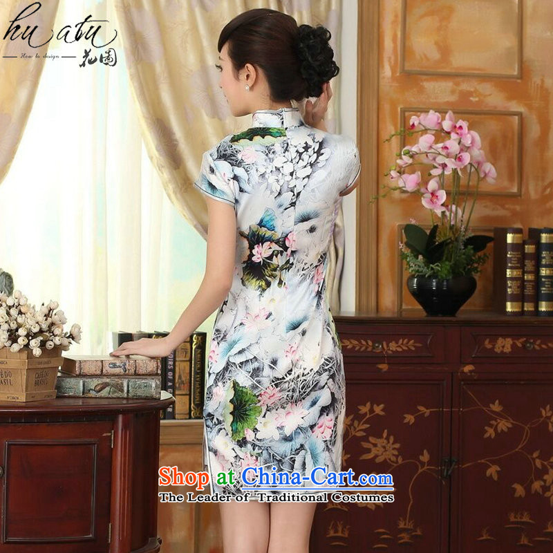 Figure for summer flowers New Silk Cheongsam dress retro Silk Satin Poster elastic Sau San double short qipao figure color L, floral shopping on the Internet has been pressed.