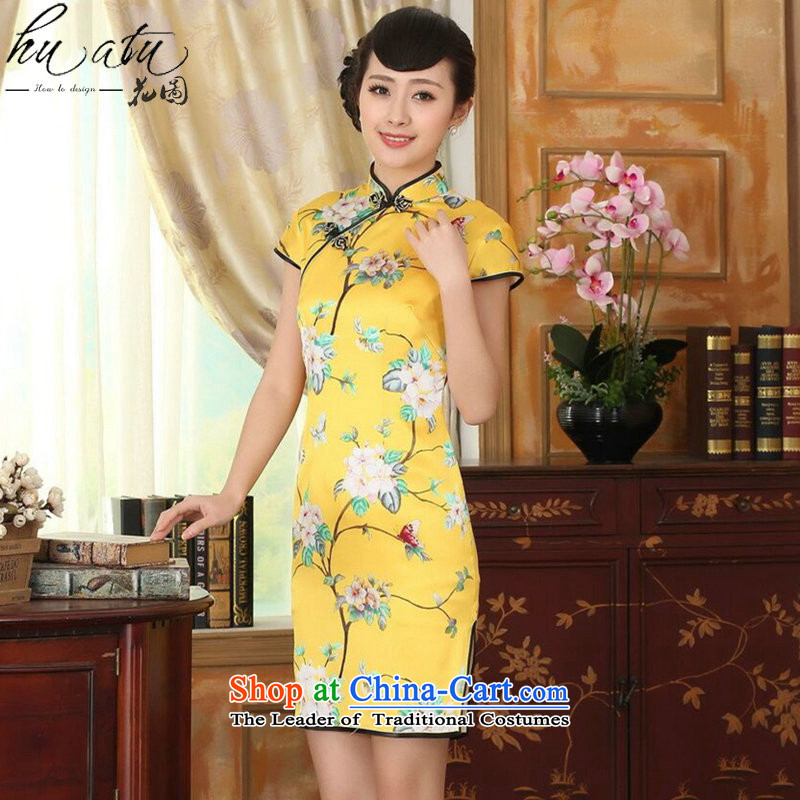Floral summer heavyweight silk retro herbs extract poster stretch of improved double short skirts qipao Sau San Figure Color L, floral shopping on the Internet has been pressed.