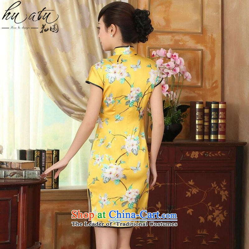 Floral summer heavyweight silk retro herbs extract poster stretch of improved double short skirts qipao Sau San Figure Color L, floral shopping on the Internet has been pressed.