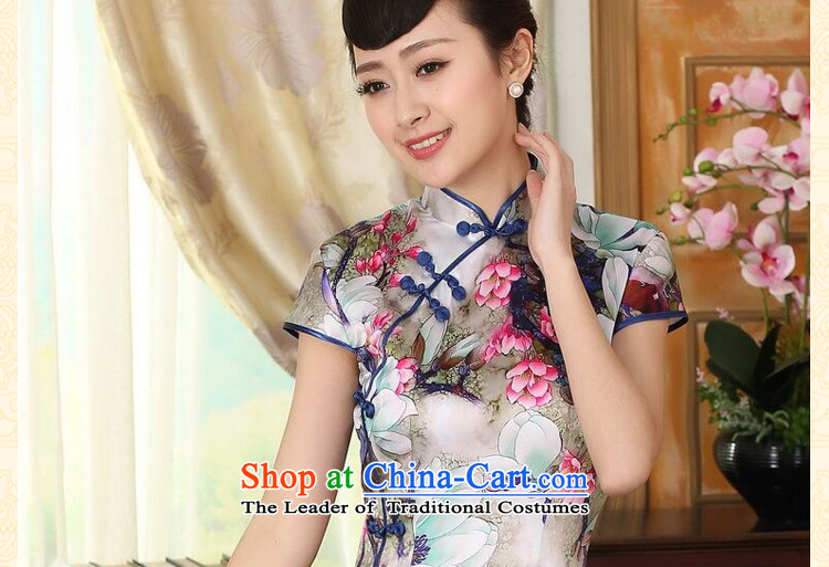Dan smoke summer heavyweight Silk Cheongsam Elastic satin poster improved herbs extract tulip elegant banquet short qipao figure color pictures, prices, XL brand platters! The elections are supplied in the national character of distribution, so action, buy now enjoy more preferential! As soon as possible.
