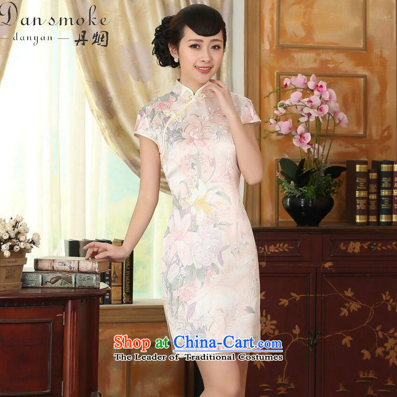 Dan smoke summer female Retro classic contemporary silk herbs extract Elastic satin poster improved double short skirt figure color qipao?XL