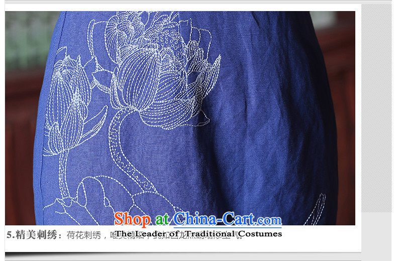 [Sau Kwun Tong]'s Summer 2015 new cotton linen cheongsam dress pure color embroidery antique dresses blue S picture, prices, brand platters! The elections are supplied in the national character of distribution, so action, buy now enjoy more preferential! As soon as possible.