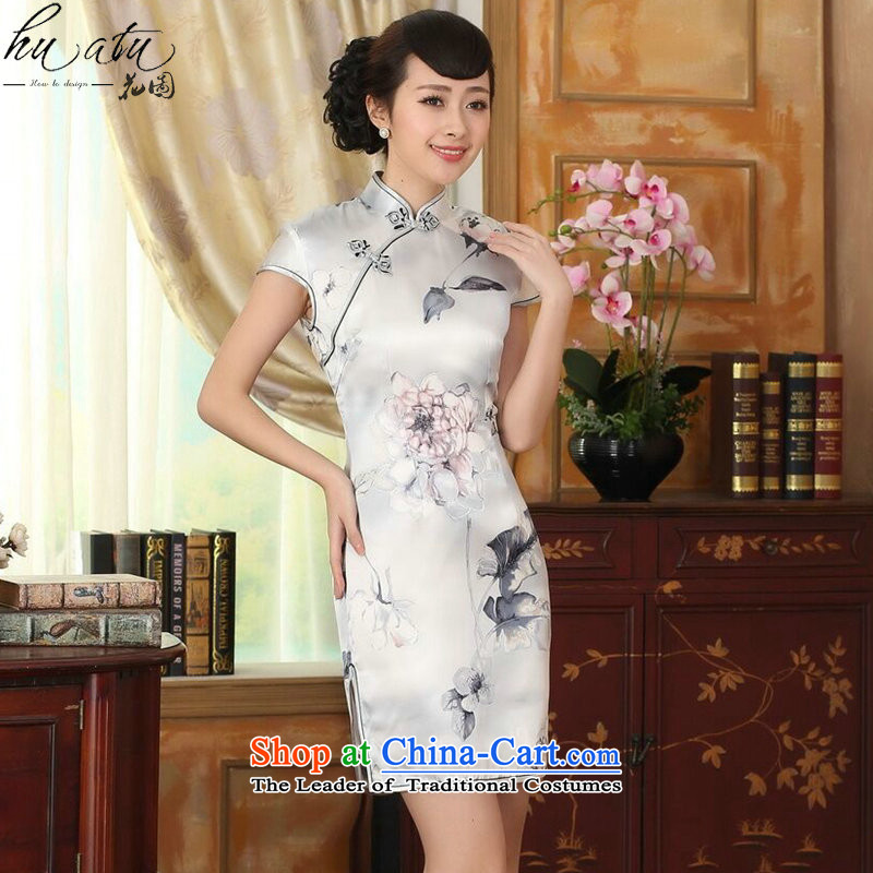 Figure for summer flowers female lilies Sau San heavyweight silk dresses retro improved herbs extract light short skirt color as shown qipao 2XL, floral shopping on the Internet has been pressed.
