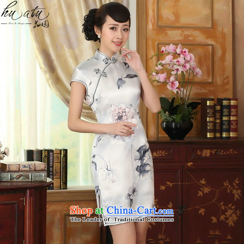 Figure for summer flowers female lilies Sau San heavyweight silk dresses retro improved herbs extract light short skirt color as shown qipao 2XL, floral shopping on the Internet has been pressed.