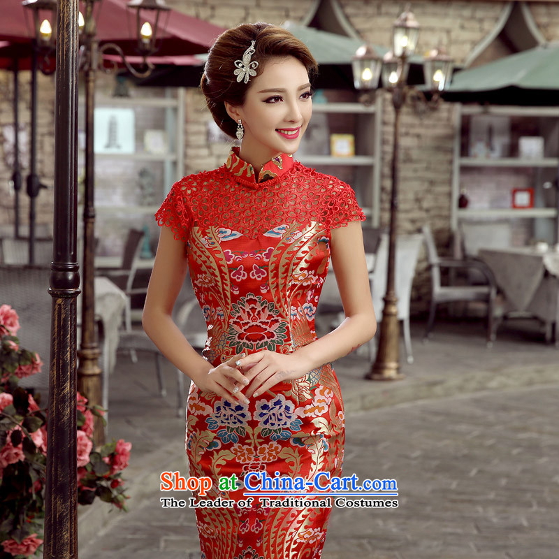 The first white into about 2015 New Chinese Antique red bows to the bride of Sau San sexy qipao gown dragon robe crowsfoot long) , L, white first into about shopping on the Internet has been pressed.