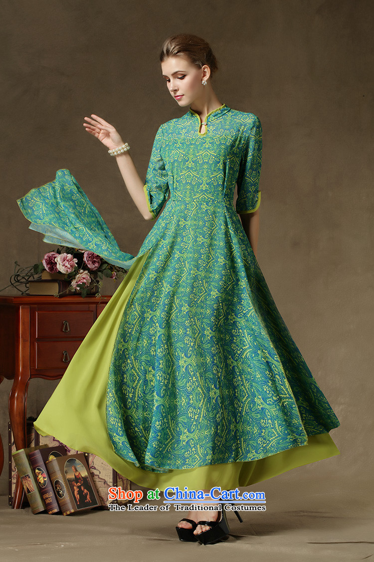  The spring and summer of 2015, Ming Fung new improved cheongsam, Penthouse Multi Chip petticoats chiffon dresses female green leave two kits XL Photo, prices, brand platters! The elections are supplied in the national character of distribution, so action, buy now enjoy more preferential! As soon as possible.