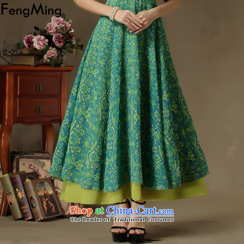  The spring and summer of 2015, Ming Fung new improved cheongsam, Penthouse Multi Chip petticoats chiffon dresses female green leave two kits XL, Fung Ming (fengming) , , , shopping on the Internet