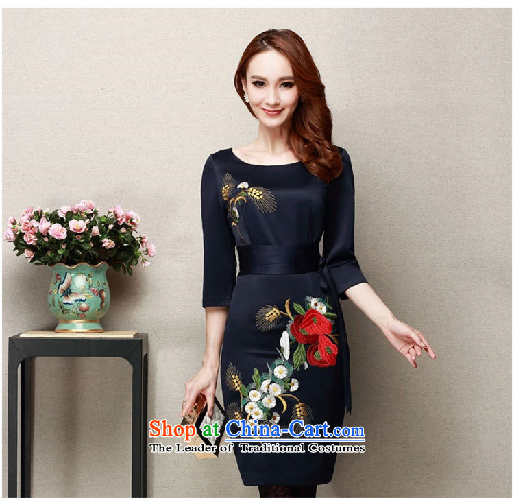  The spring and summer of 2015, Ming Fung new dinner dress qipao girl mothers with large embroidered dress navy M picture, prices, brand platters! The elections are supplied in the national character of distribution, so action, buy now enjoy more preferential! As soon as possible.