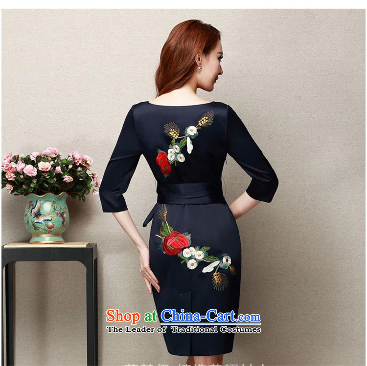  The spring and summer of 2015, Ming Fung new dinner dress qipao girl mothers with large embroidered dress navy M picture, prices, brand platters! The elections are supplied in the national character of distribution, so action, buy now enjoy more preferential! As soon as possible.