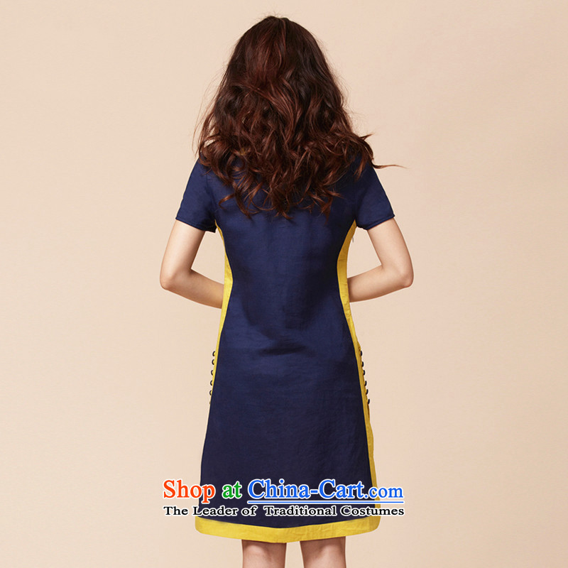 The 2015 summer to new original cotton linen Liberal Women's large ethnic antique porcelain improved daily cheongsam dress blue , Nokia can figure , , , shopping on the Internet