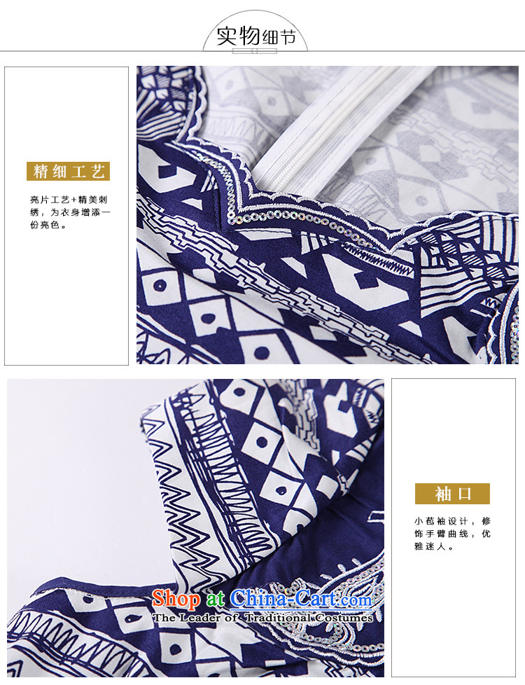 Sisi Xinyu Original Design porcelain embroidery cheongsam dress ethnic short-sleeved blouses and retro qipao improved X4242 Blue M picture, prices, brand platters! The elections are supplied in the national character of distribution, so action, buy now enjoy more preferential! As soon as possible.